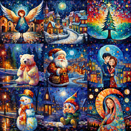 Mosaic Glass Christmas Card Illustrations Digital Art and Midjourney Prompt Commercial Use