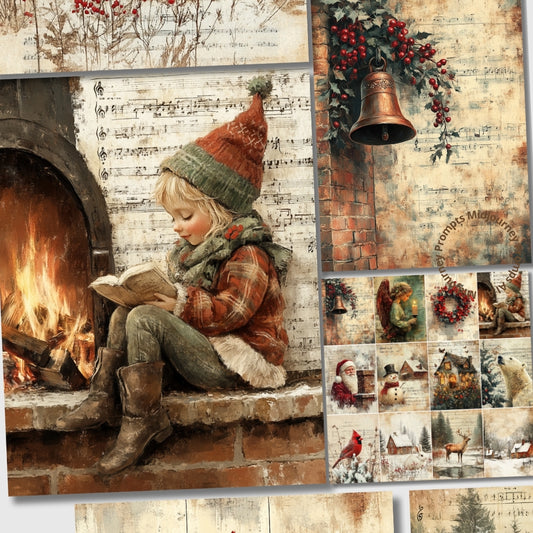 Midjourney Prompts for Vintage Music Christmas Digital Papers