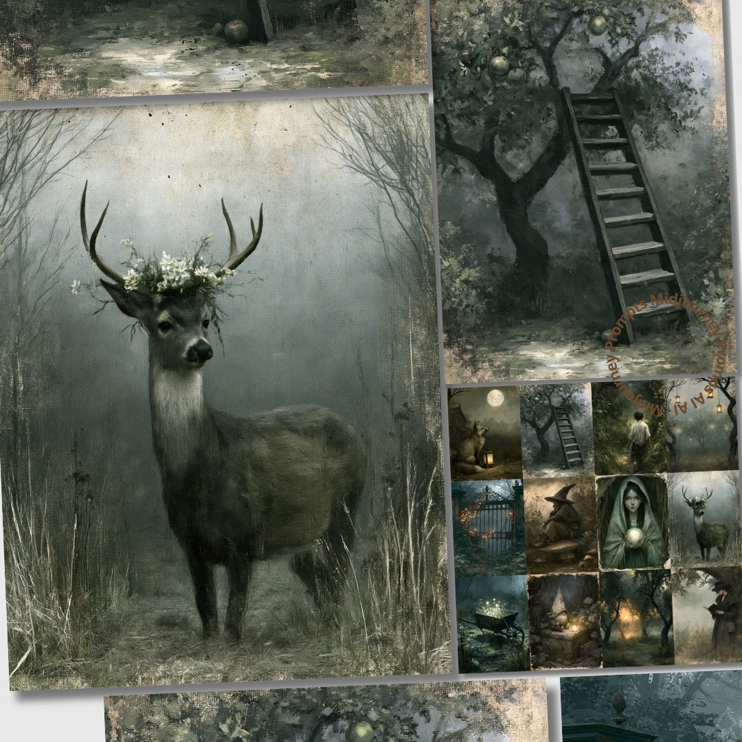 Midjourney V 8.1 Prompts for Mysterious Orchard Printable Pages