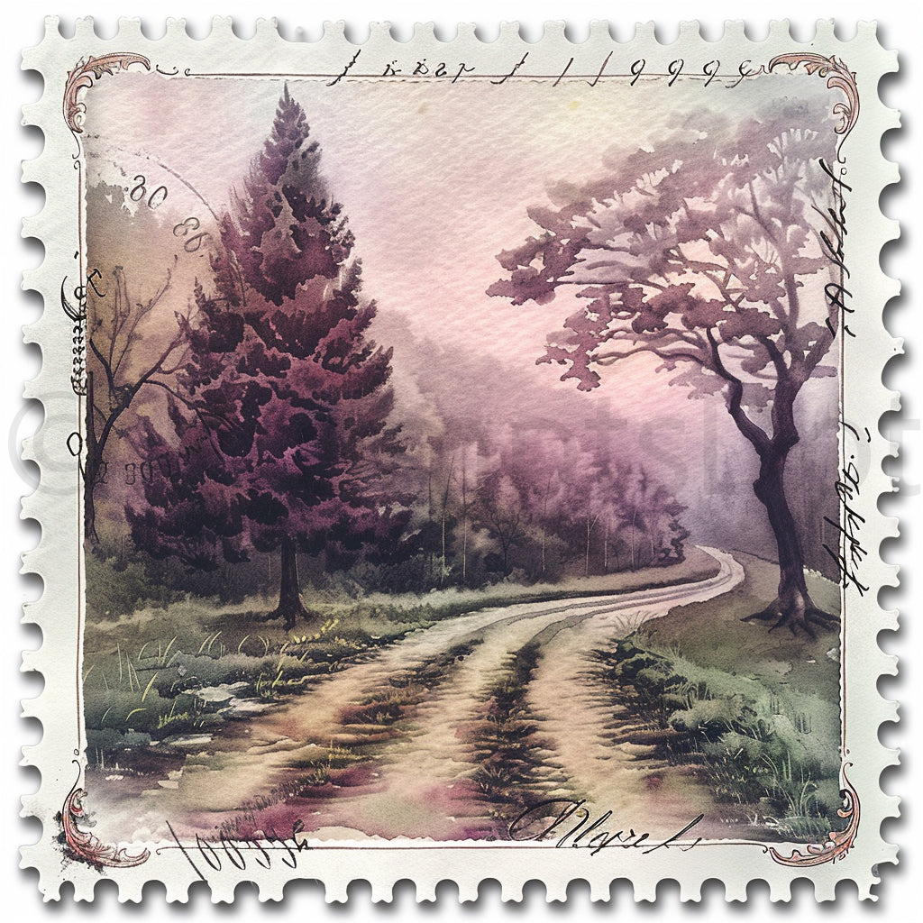 purple road Stamp Label Mystic Garden Ephemera Midjourney Prompts