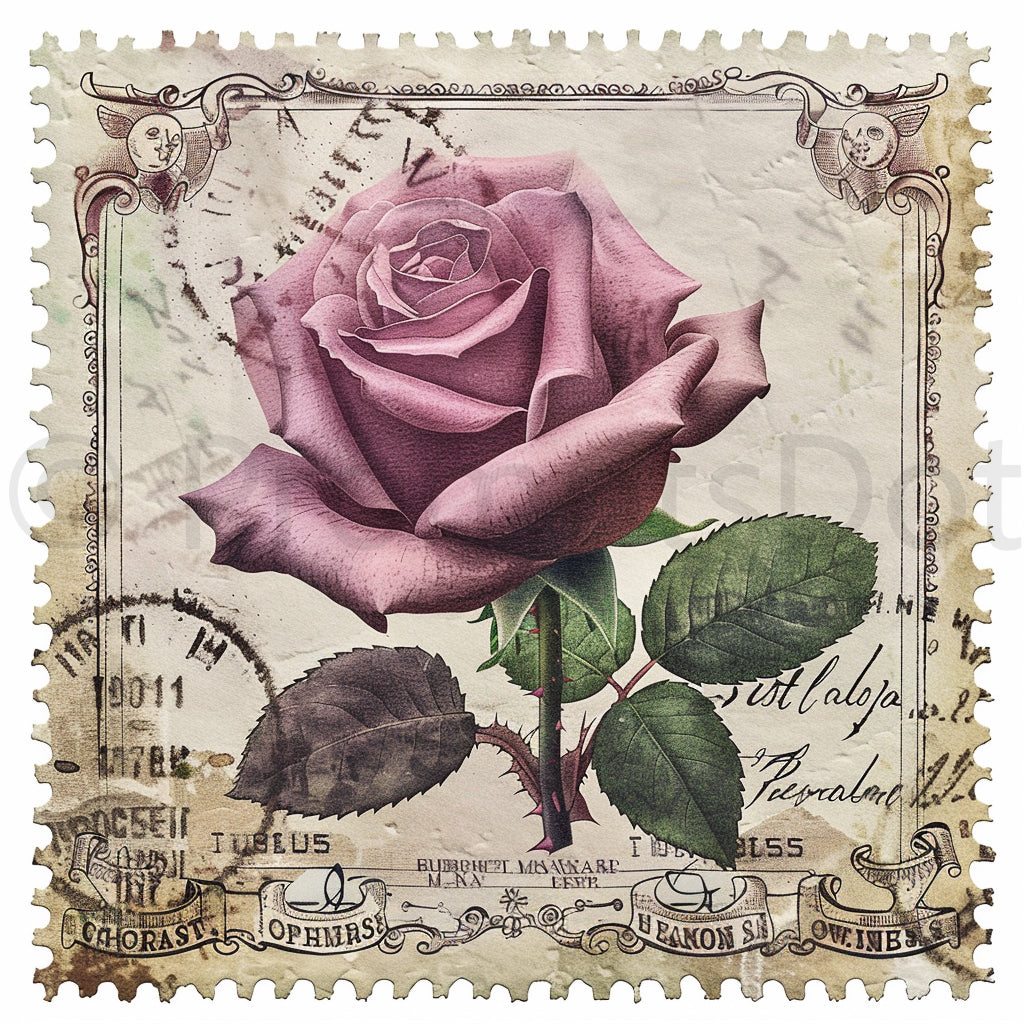 rose Stamp Label Mystic Garden Ephemera Midjourney Prompts