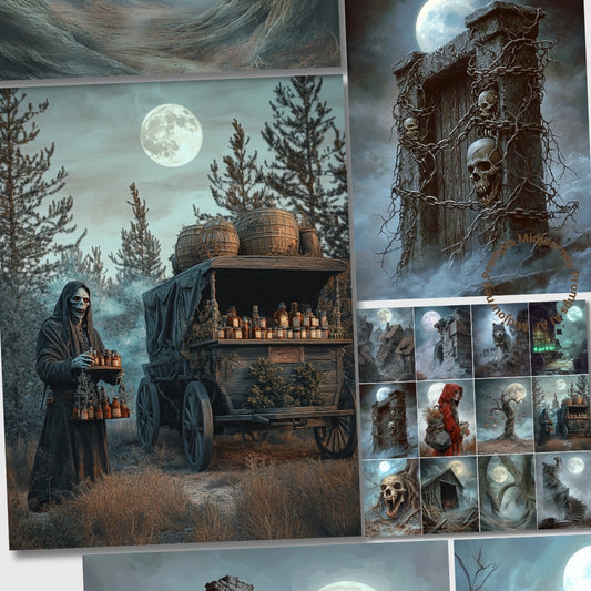 Midjourney v6 Prompts for Mystic Moon Occult Scrapbook Kit