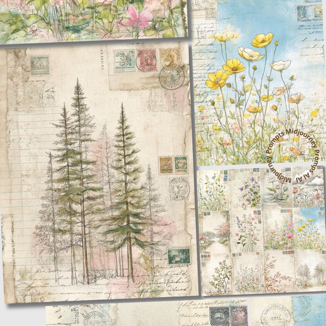 Midjourney V 7 Prompts for Natural Floral Lined Pages