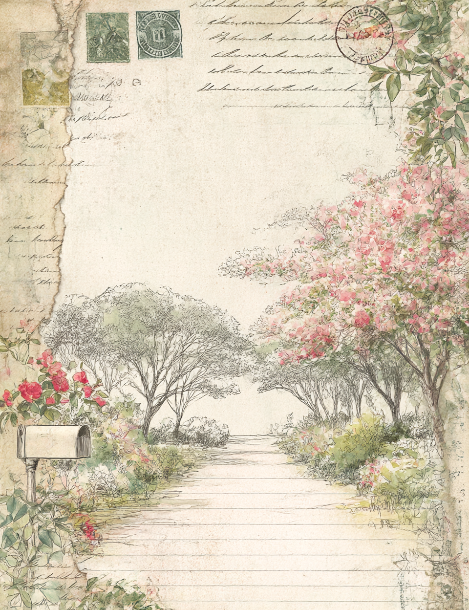 Midjourney V 7 Prompts for Natural Floral Lined Pages