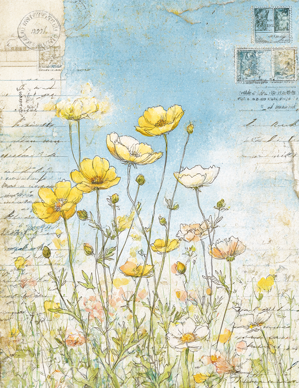 Midjourney V 7 Prompts for Natural Floral Lined Pages