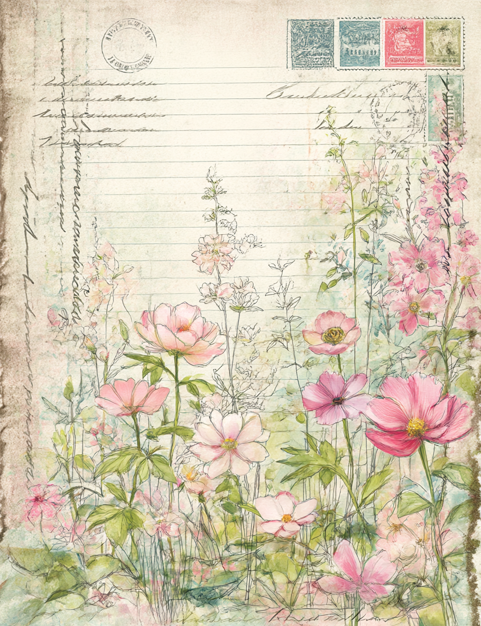 Midjourney V 7 Prompts for Natural Floral Lined Pages