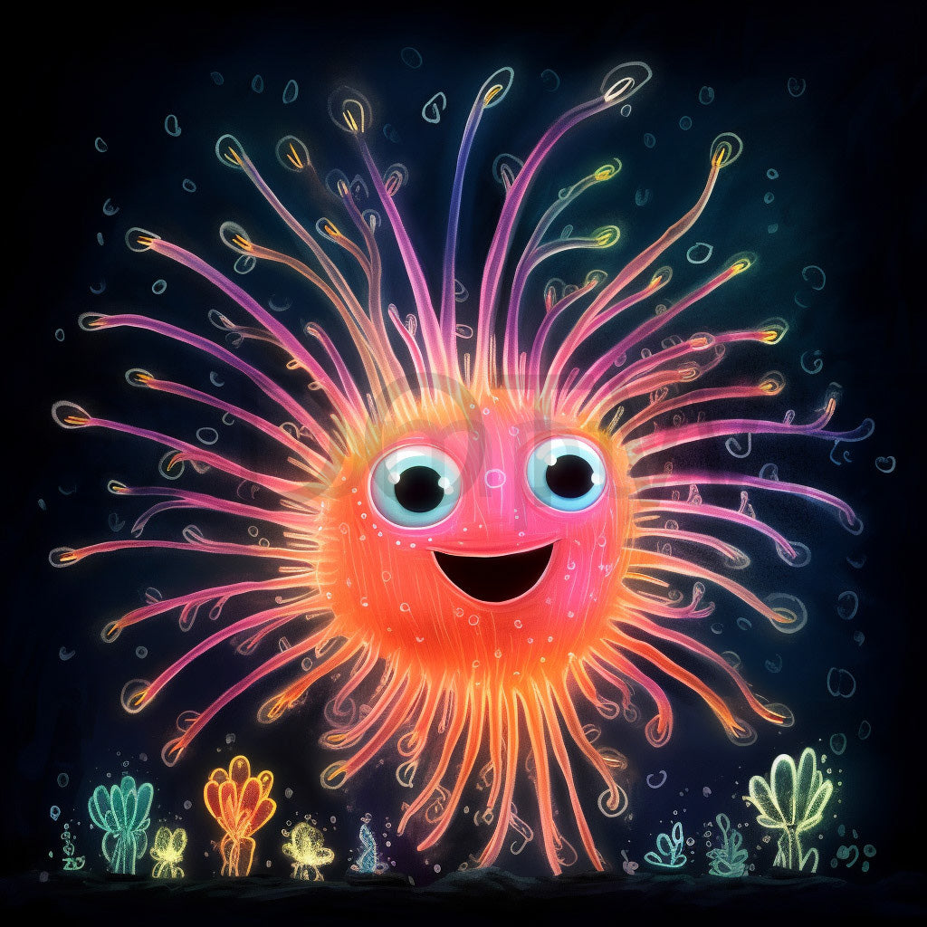 neon sea animal anemone Neon Sea Animal Iridescent Digital Art and Midjourney Prompt Instant Download
