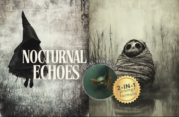 Product packaging with text 'Nocturnal Echoes' and images of a cat, owl, and sloth.