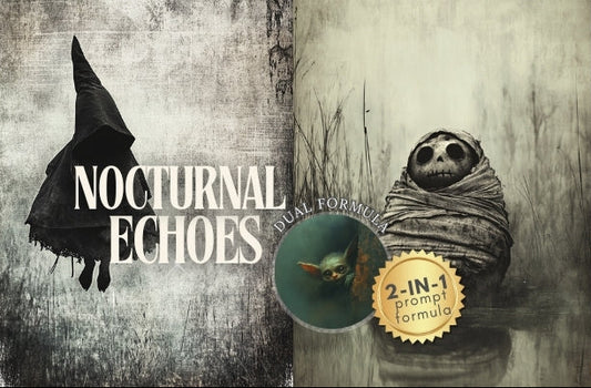 Product packaging with text 'Nocturnal Echoes' and images of a cat, owl, and sloth.