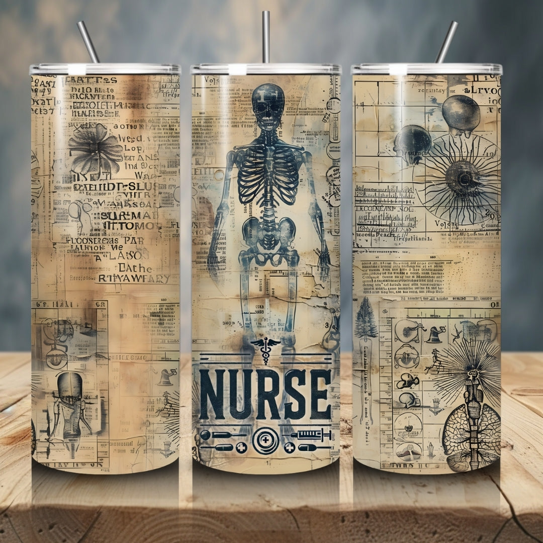 nurse vintage tumbler wrap with skeleton