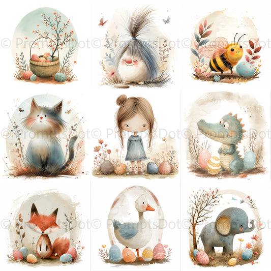 Pastel Watercolor Easter Clipart Midjourney Prompt