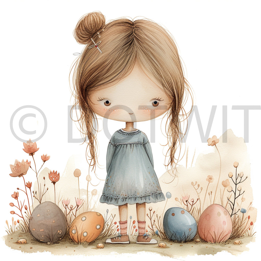 Girl in the meadow Pastel Watercolor Easter Clipart Midjourney Prompt