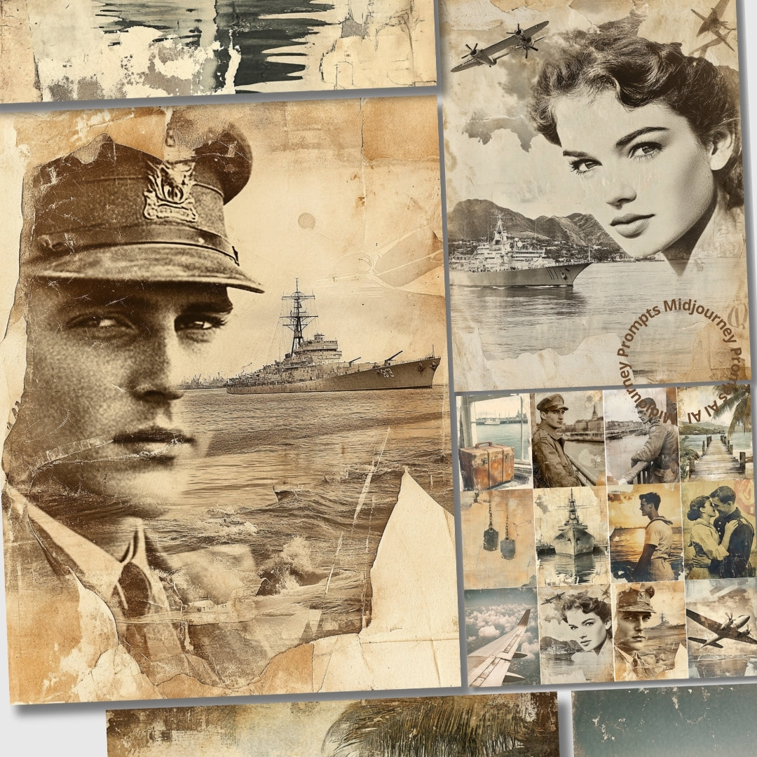 Midjourney V 6.1 Prompts for Pearl Harbor Junk Journal Pages Kit