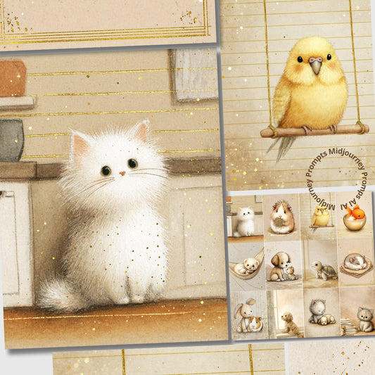 Midjourney V 7 Prompts for Pet Life Junk Journal Pages