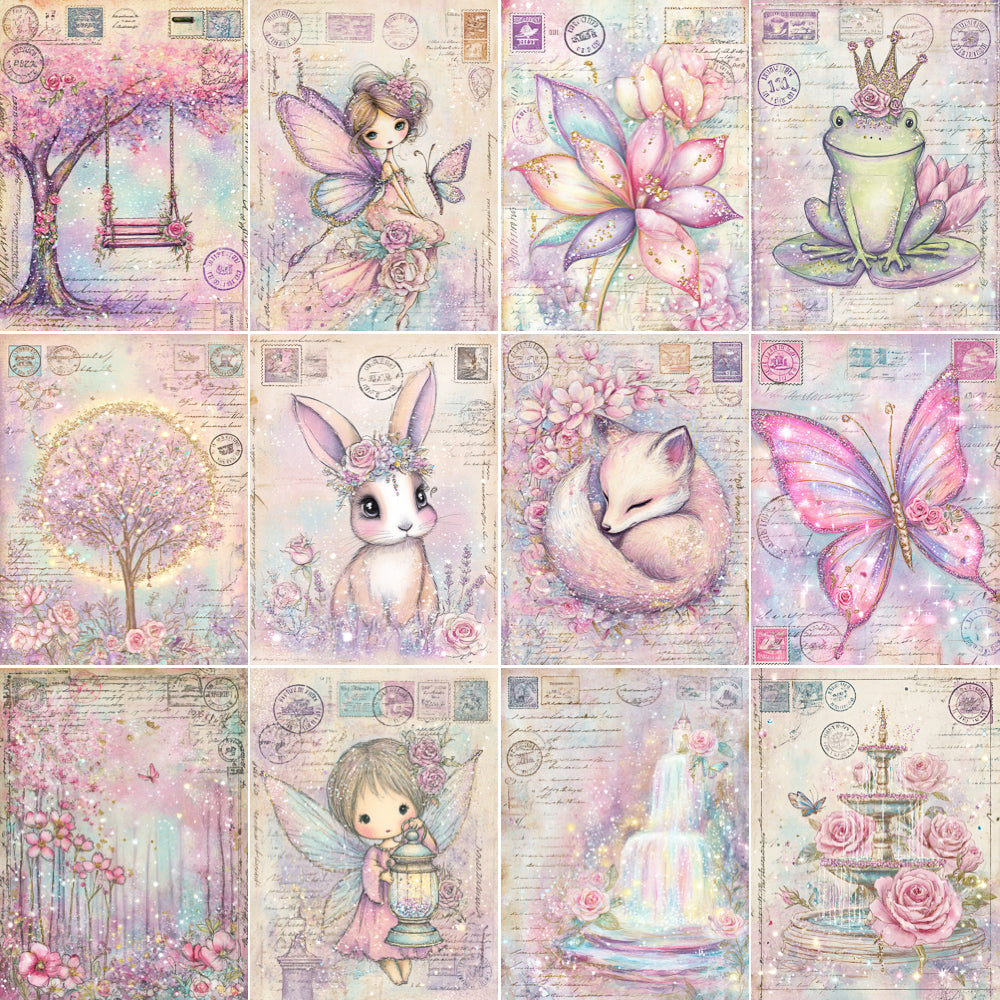 grid Midjourney V 7 Prompts for Pink Fairytale Vintage Junk Journal