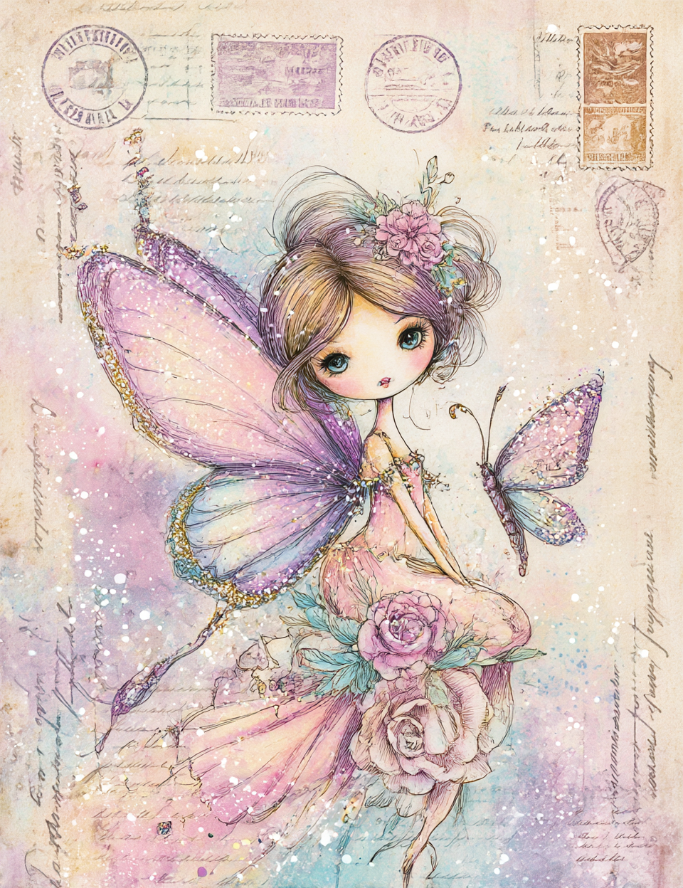 Midjourney V 7 Prompts for Pink Fairytale Vintage Junk Journal