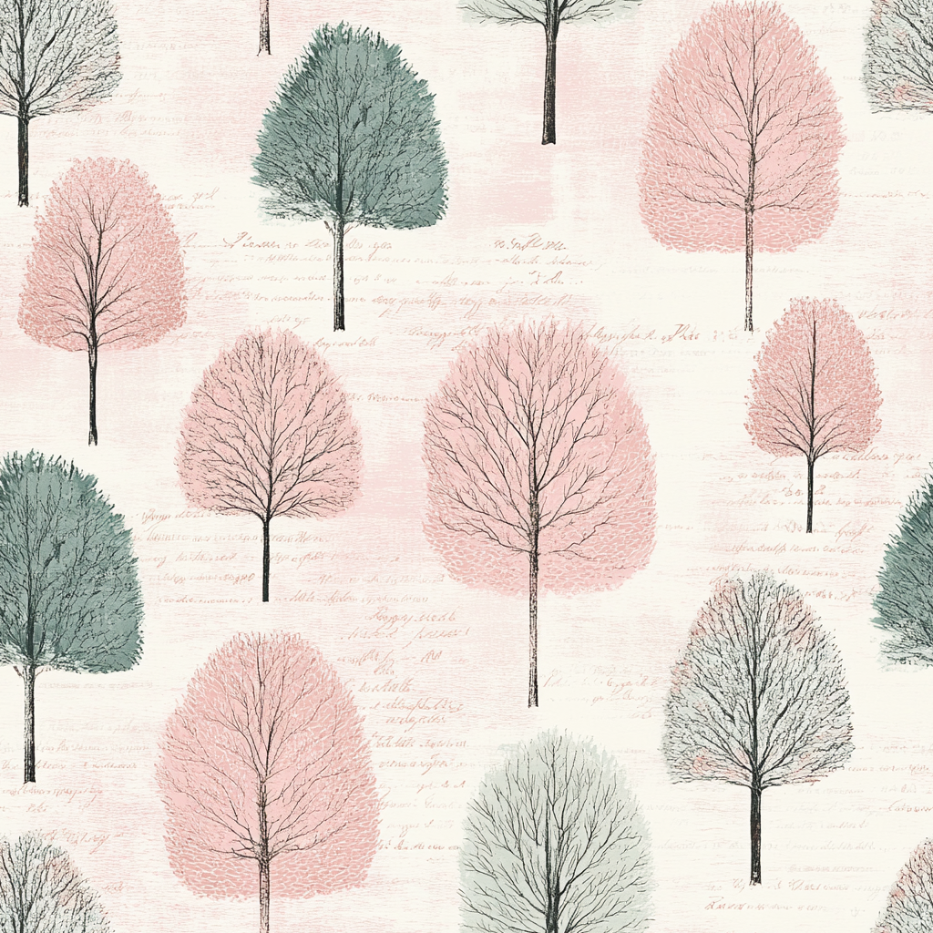 trees Midjourney Prompts For Pink Shabby Floral Seamless Papers