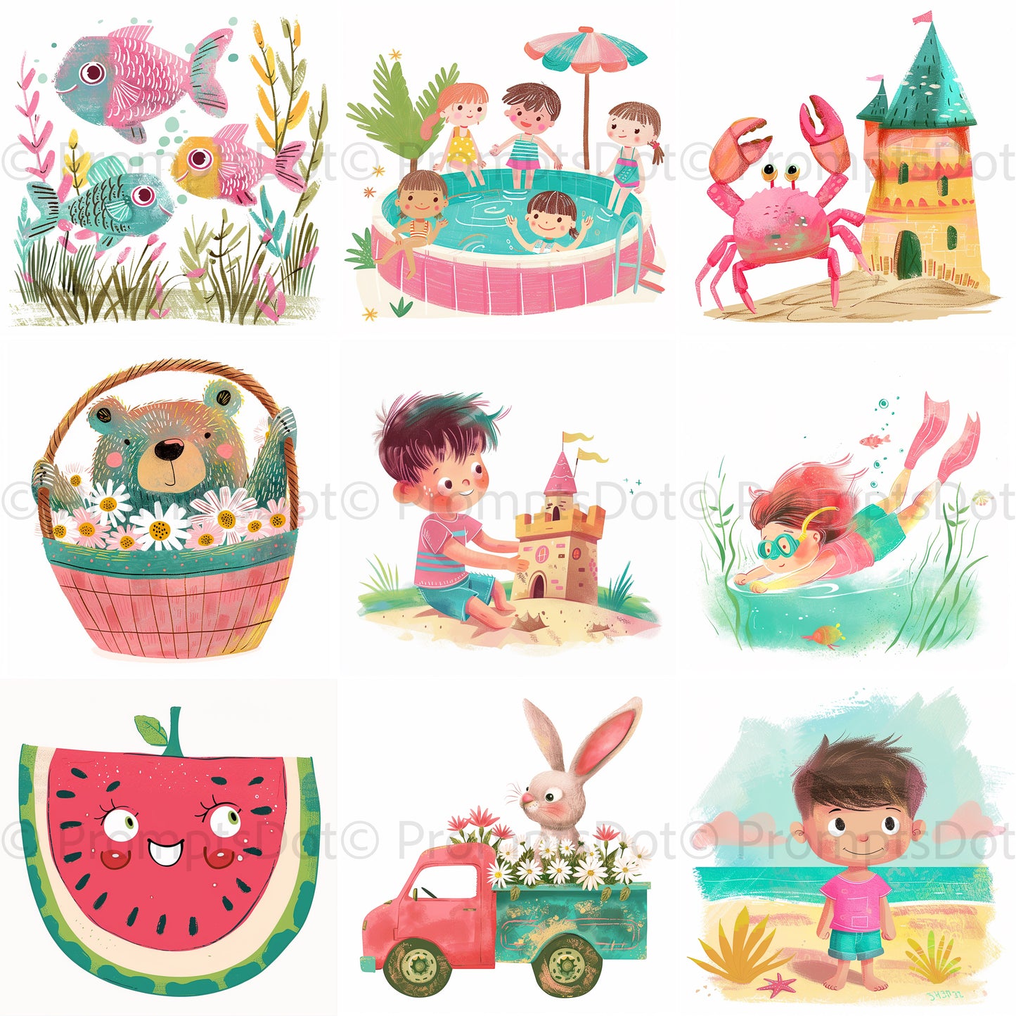 Pink Beach Summer Clipart Midjourney Prompts