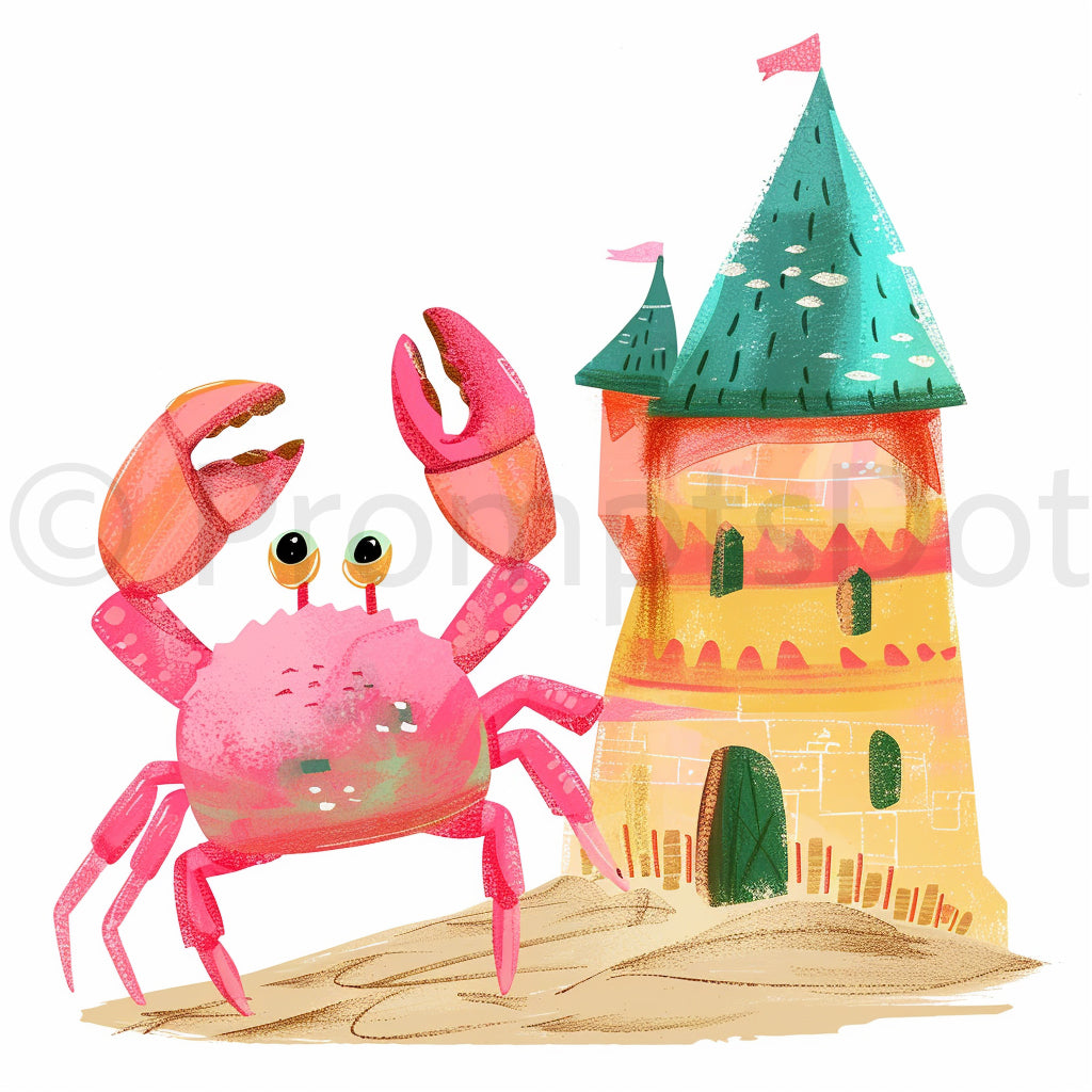 crab in the sand Pink Beach Summer Clipart Midjourney Prompts