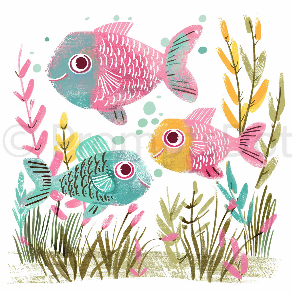 fish in the ocean Pink Beach Summer Clipart Midjourney Prompts