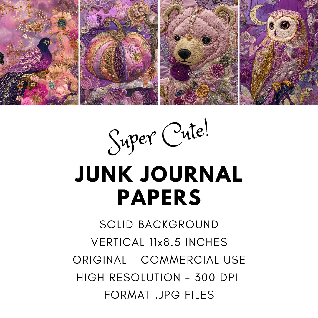 40 Pink Patchwork Junk Journal Pages