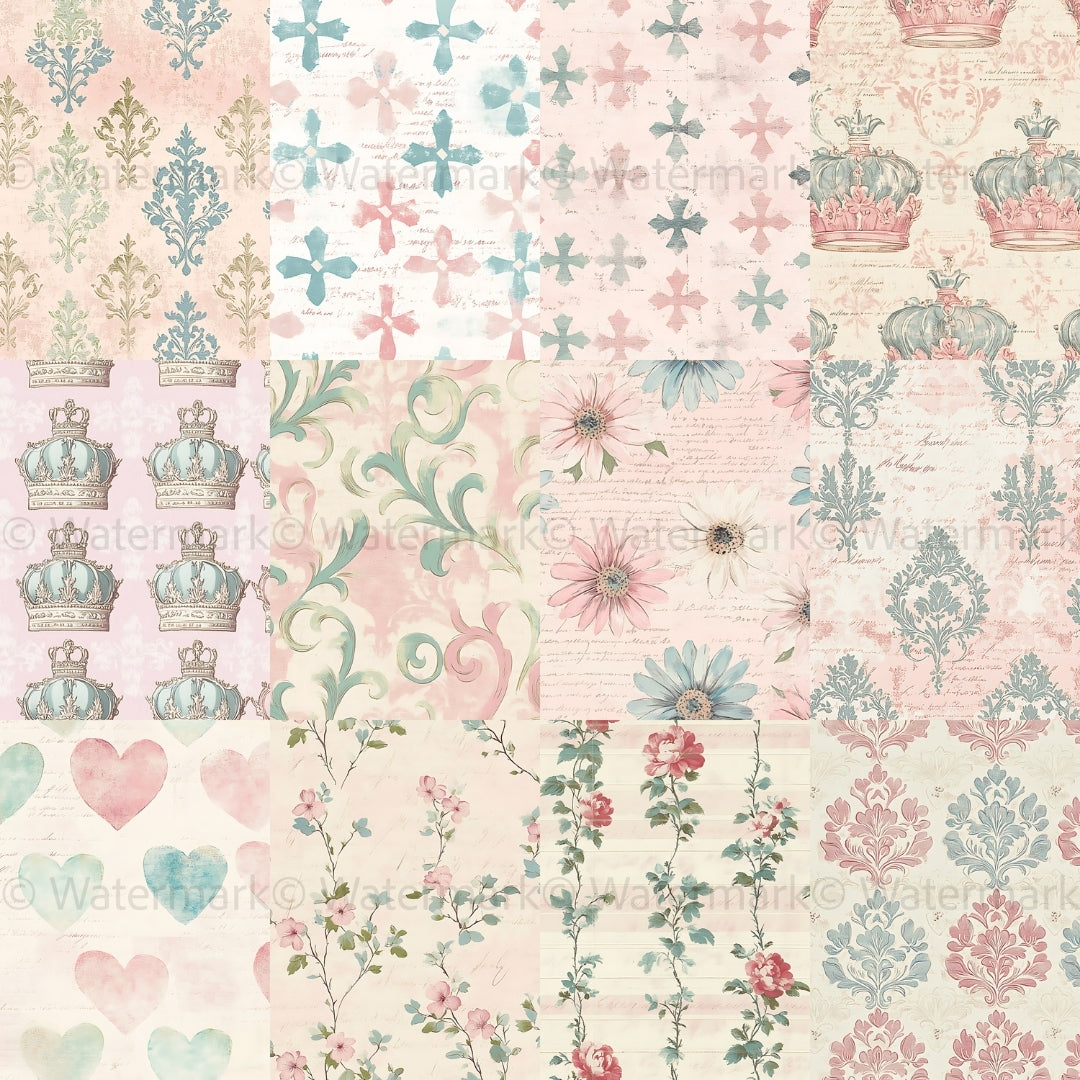 50 Pink Antique Floral Digital Paper Seamless