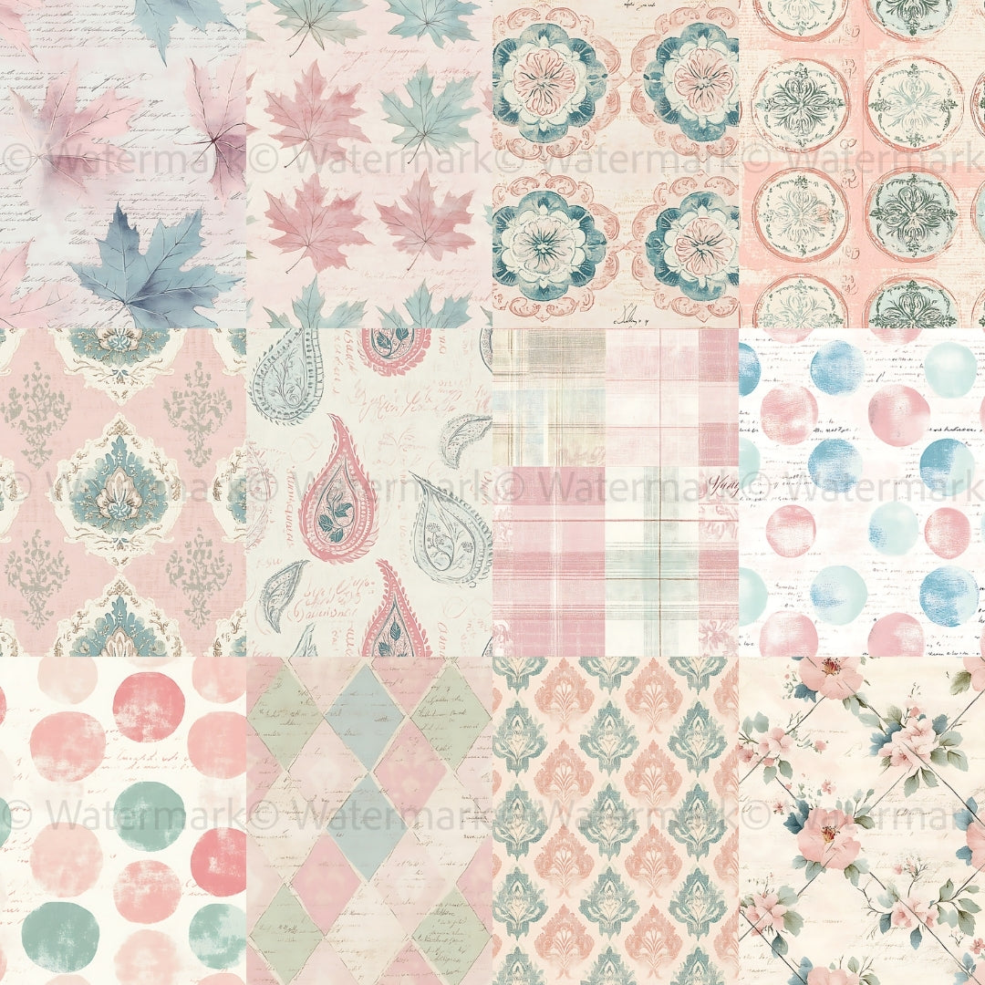 50 Pink Antique Floral Digital Paper Seamless