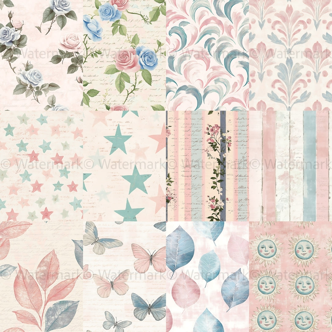 50 Pink Antique Floral Digital Paper Seamless