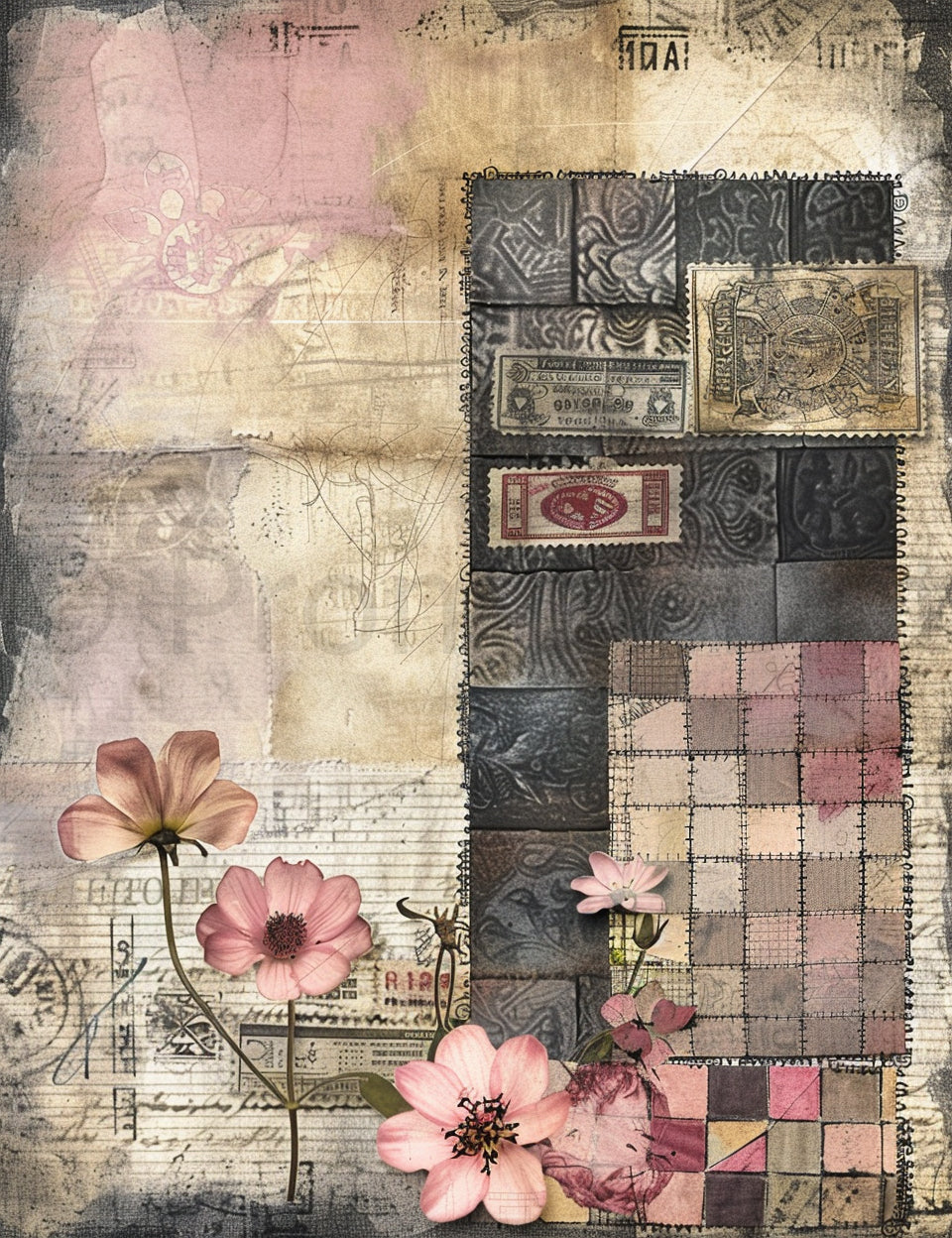 page with patchwork Midjourney Prompts For Pink Silver Vintage Scrapbooking Papers