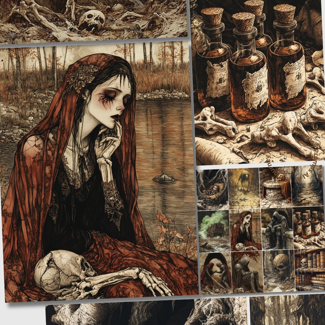 Midjourney v6 Prompts for Plagued Forest Fantasy Junk Journal Kit