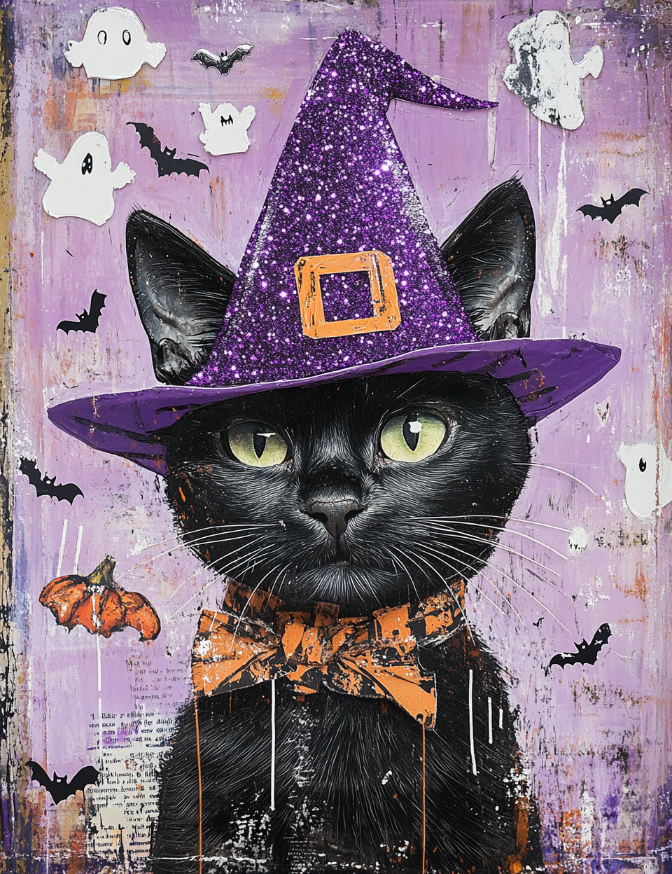 Midjourney Guide Prompts for Purple Halloween Mixed Media Collage