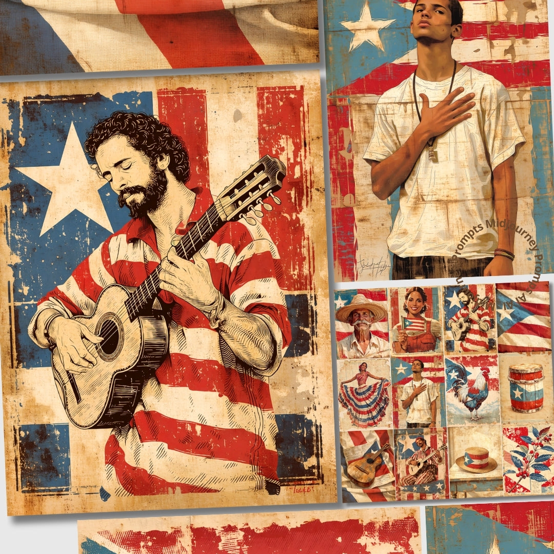 Midjourney V 6.1 Prompts for Puerto Rican Patriotic Art Pages