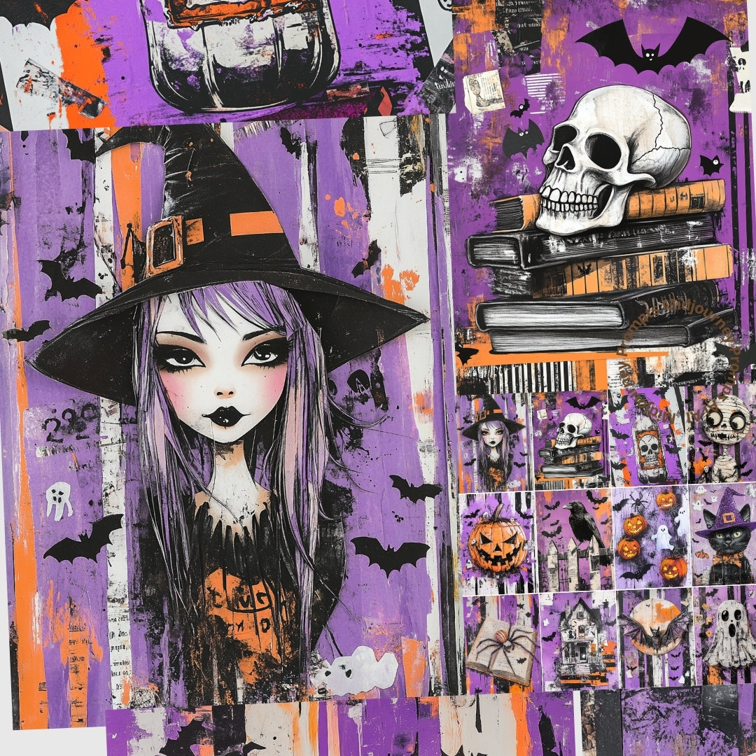 Midjourney Guide Prompts for Purple Halloween Mixed Media Collage