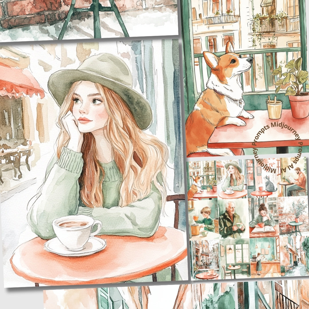Midjourney V 6.1 Prompts for Quiet Cafe Moments Journal Pages