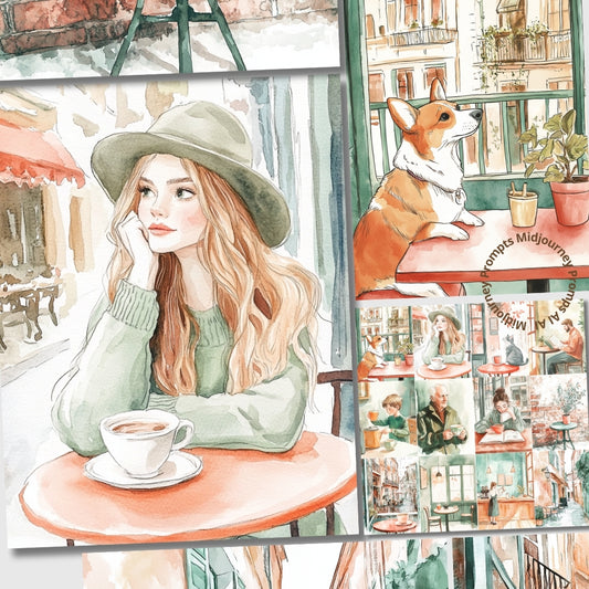 Midjourney V 6.1 Prompts for Quiet Cafe Moments Journal Pages