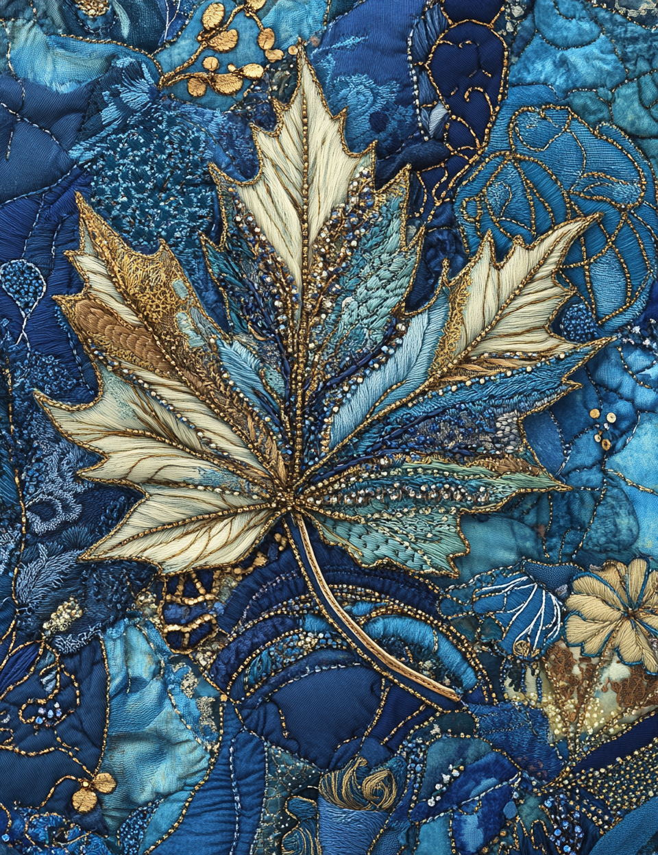 blue maple leave Midjourney Guide PDF for Quilt Patchwork Printable Craft Papers