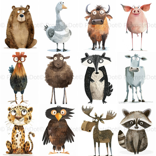 Quirky Animals Watercolor