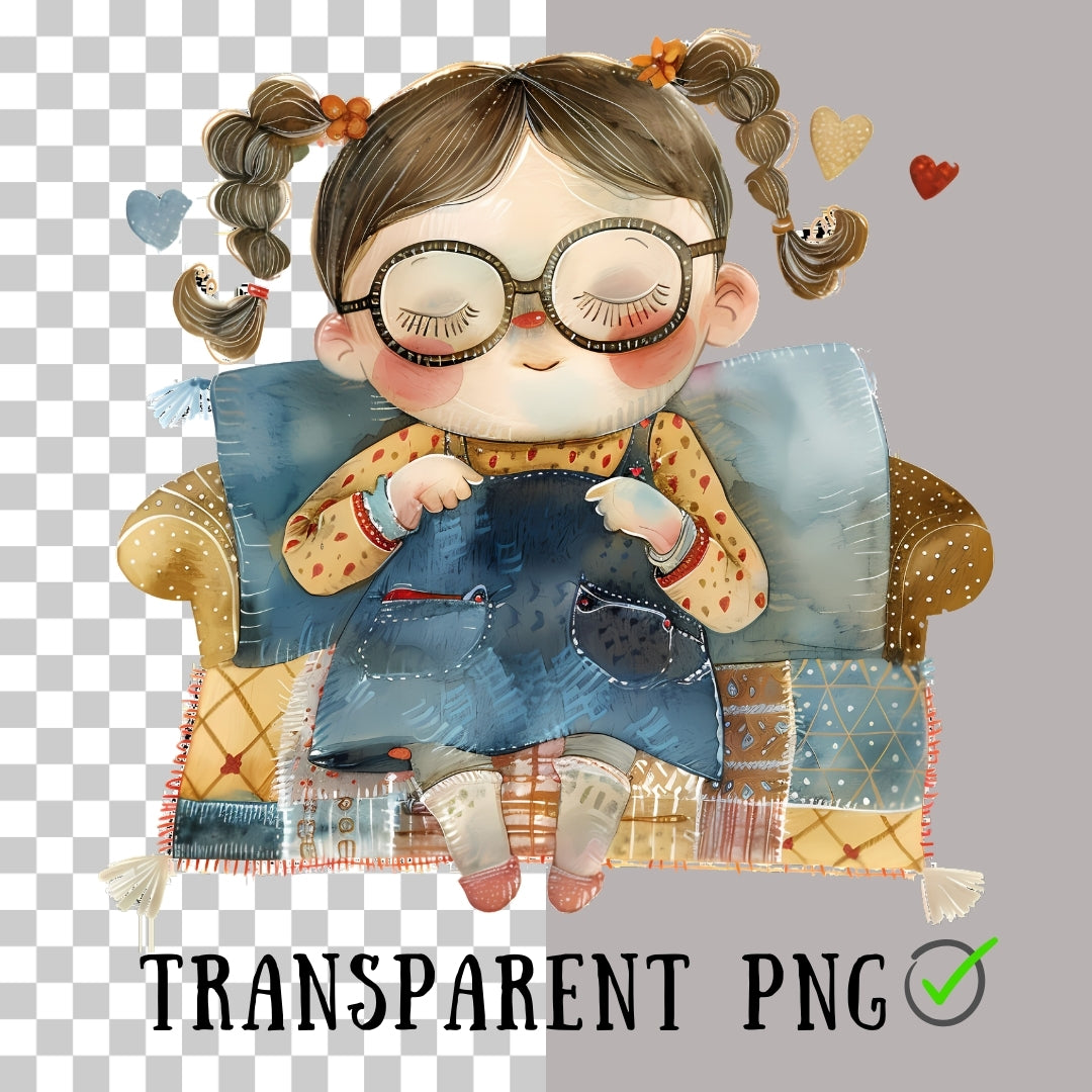 transparent background Whimsical Ragdolls, Cute Girl Clip Art, Mixed Media Clipart, Whimsical Girl PNG