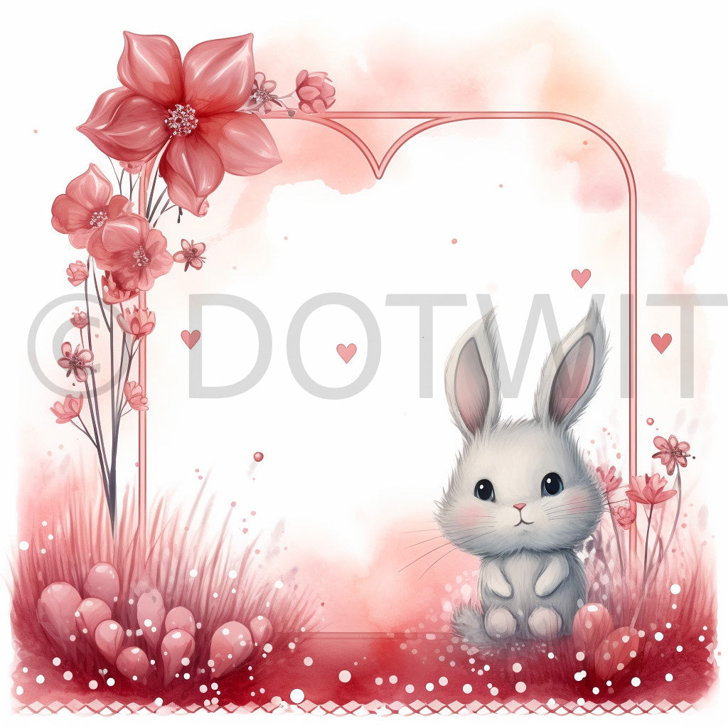 a cute romantic frame with a bunny Ephemera Papers Love Valentines Digital Frames and Midjourney Prompt Commercial Use