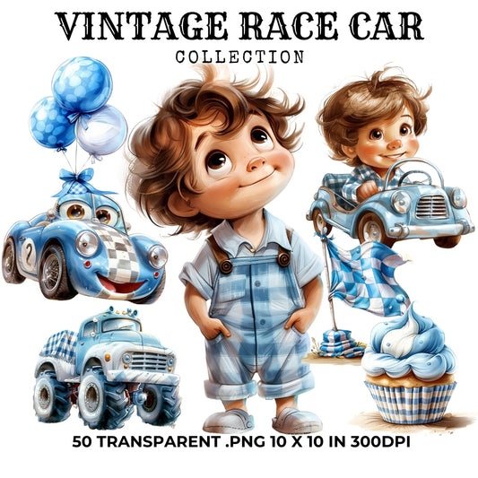 50 Vintage Racing Car Clipart PNG