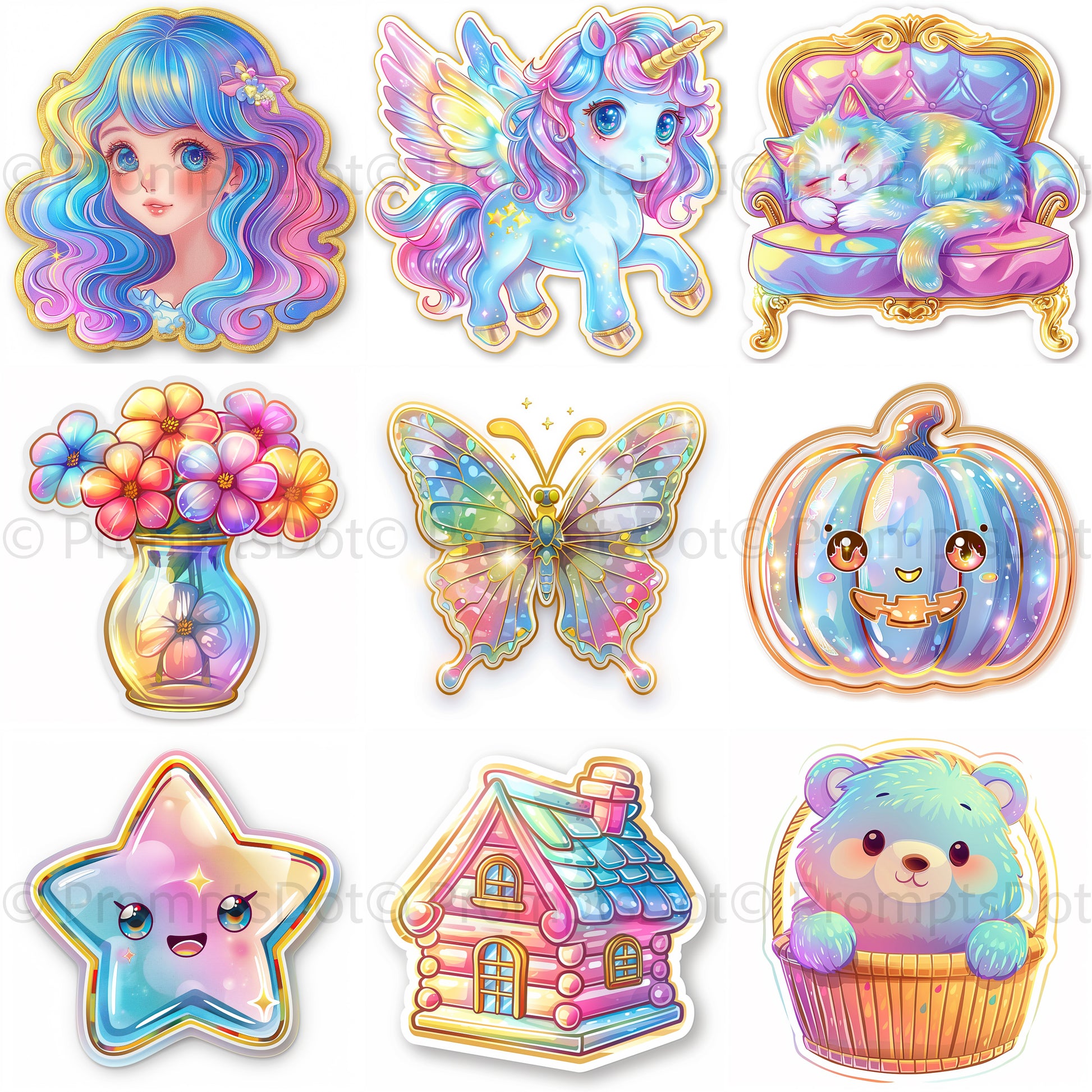 grid Rainbow Cute Kawaii Stickers Midjourney Prompts