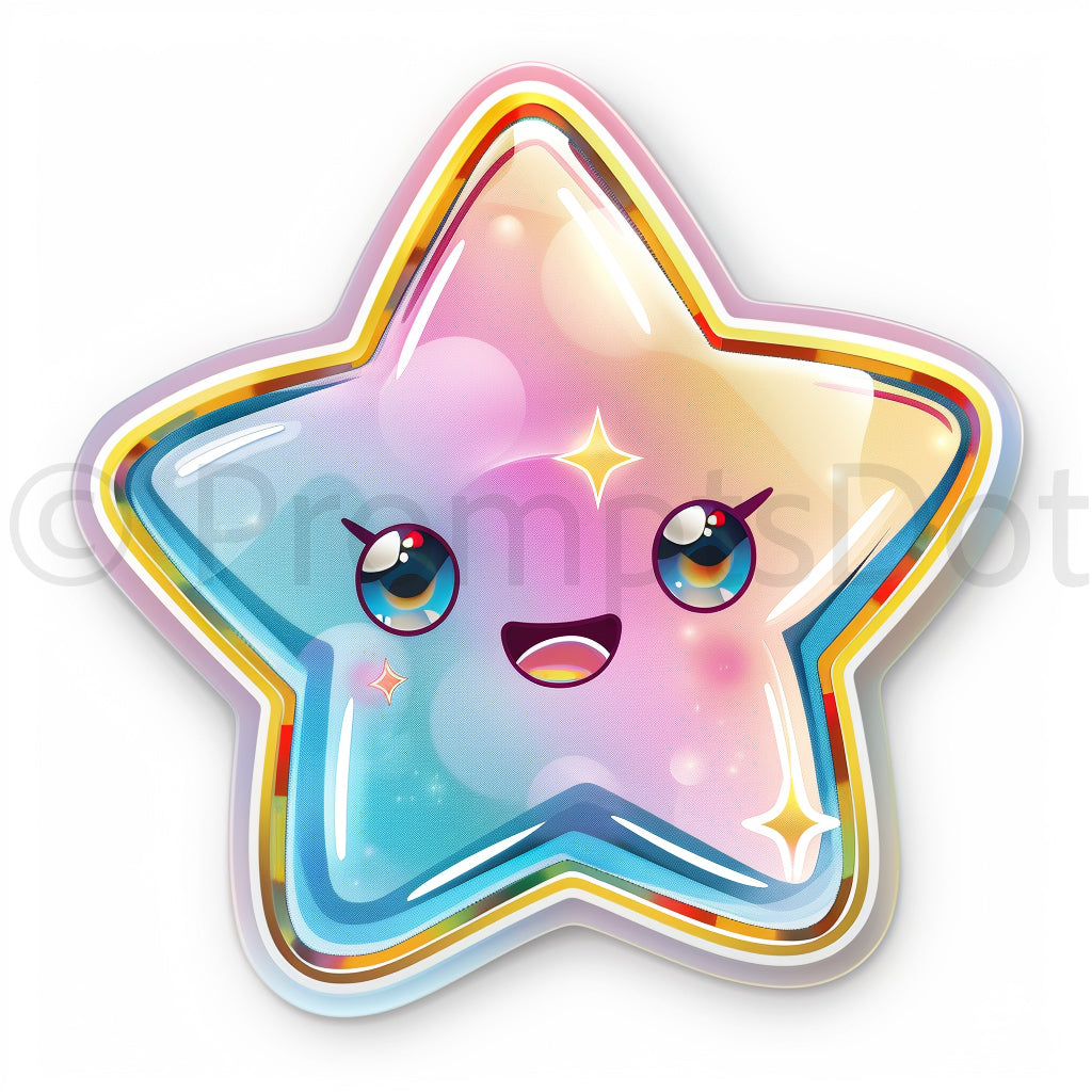 a cute star Rainbow Cute Kawaii Stickers Midjourney Prompts