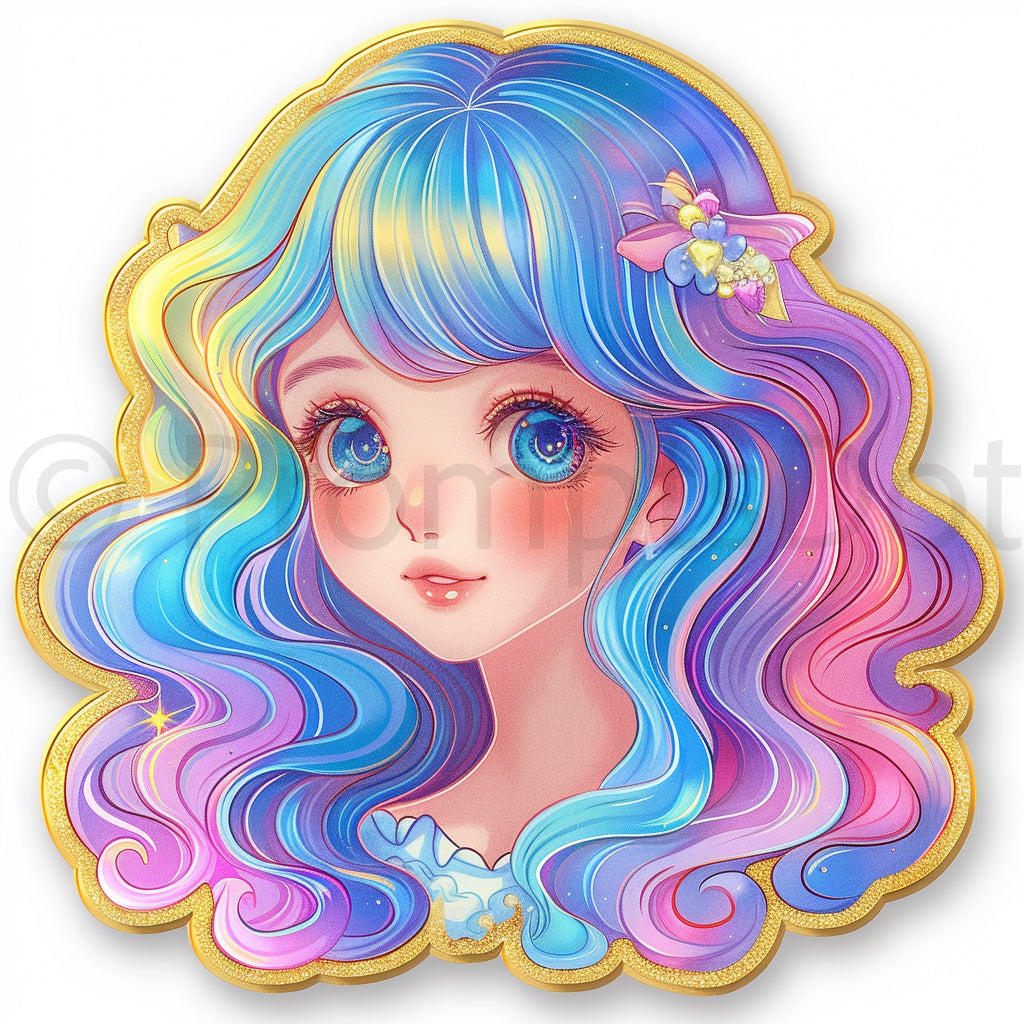 a cute girl Rainbow Cute Kawaii Stickers Midjourney Prompts