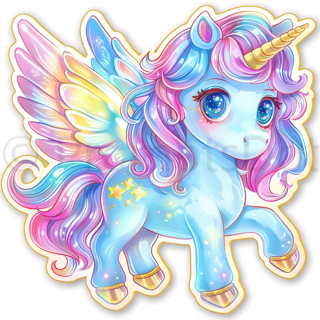 an unicorn Rainbow Cute Kawaii Stickers Midjourney Prompts