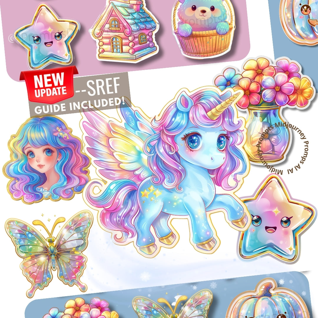 Rainbow Cute Kawaii Stickers Midjourney Prompts