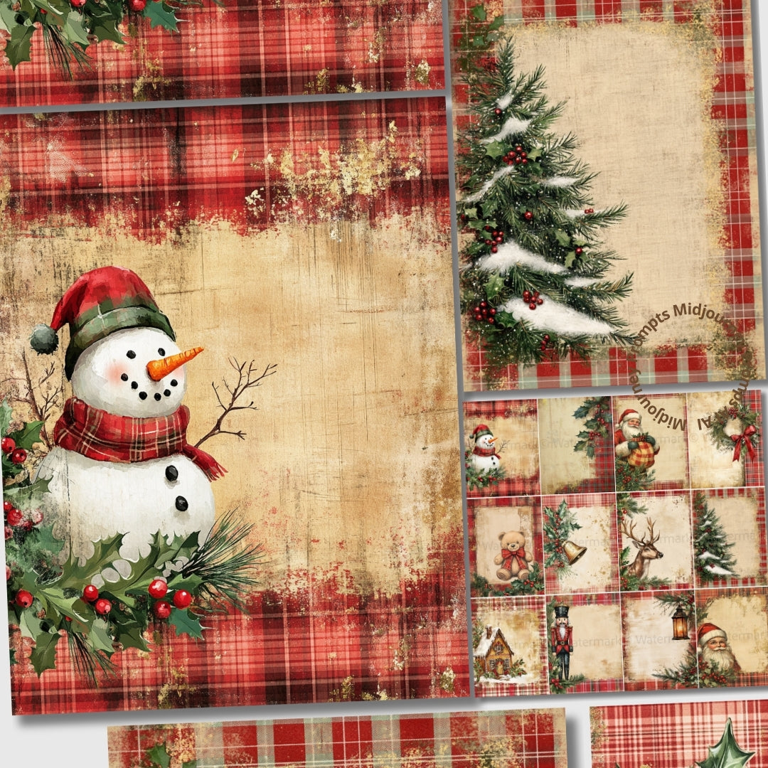 Midjourney Guide Prompts for Cozy Christmas Red Plaid Papers