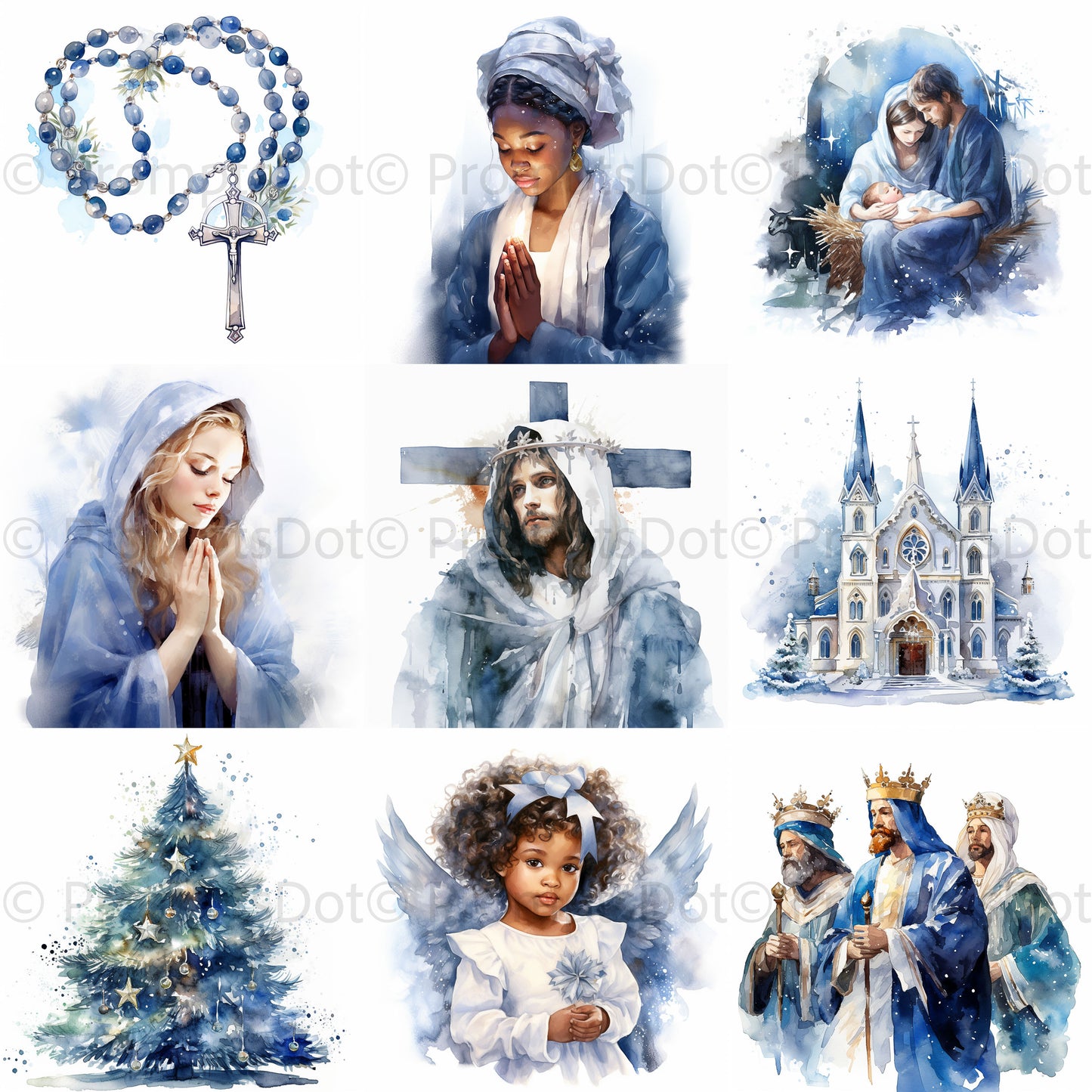 Religious Christmas Watercolor Clipart Digital Art and Midjourney Prompt Commercial Use