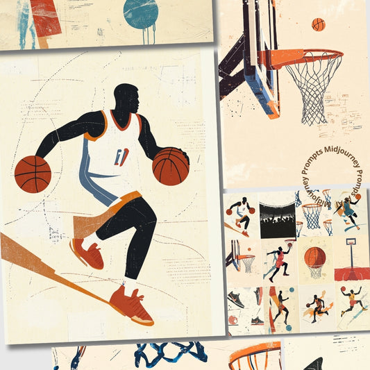 Midjourney V 6.1 Prompts for Retro Basket Season Junk Journal Pages