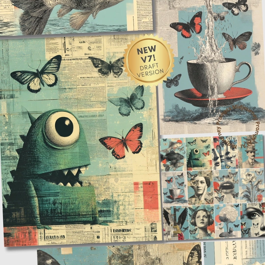 Midjourney V7 Prompts for Retro Collage Surrealist Junk Journals