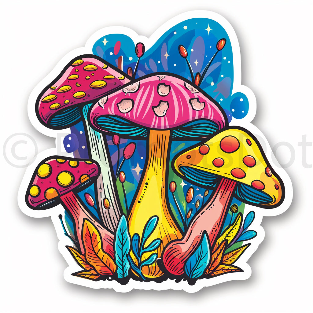 mushrooms Retro Groovy Stickers
